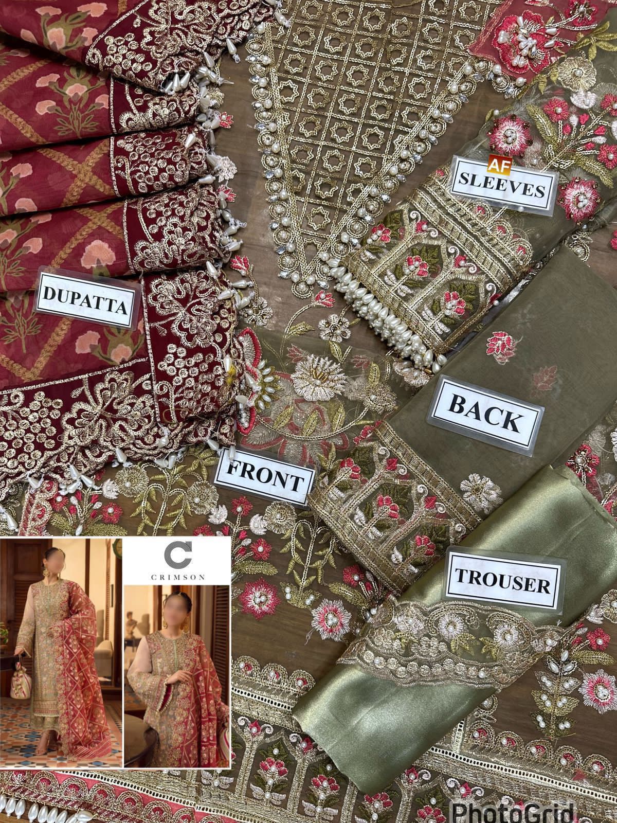 CRIMSON - Organza Embroidered Suits Unstitched 3 Piece- Luxury Wedding Collection - Artisanal Anecdotes - Image 9
