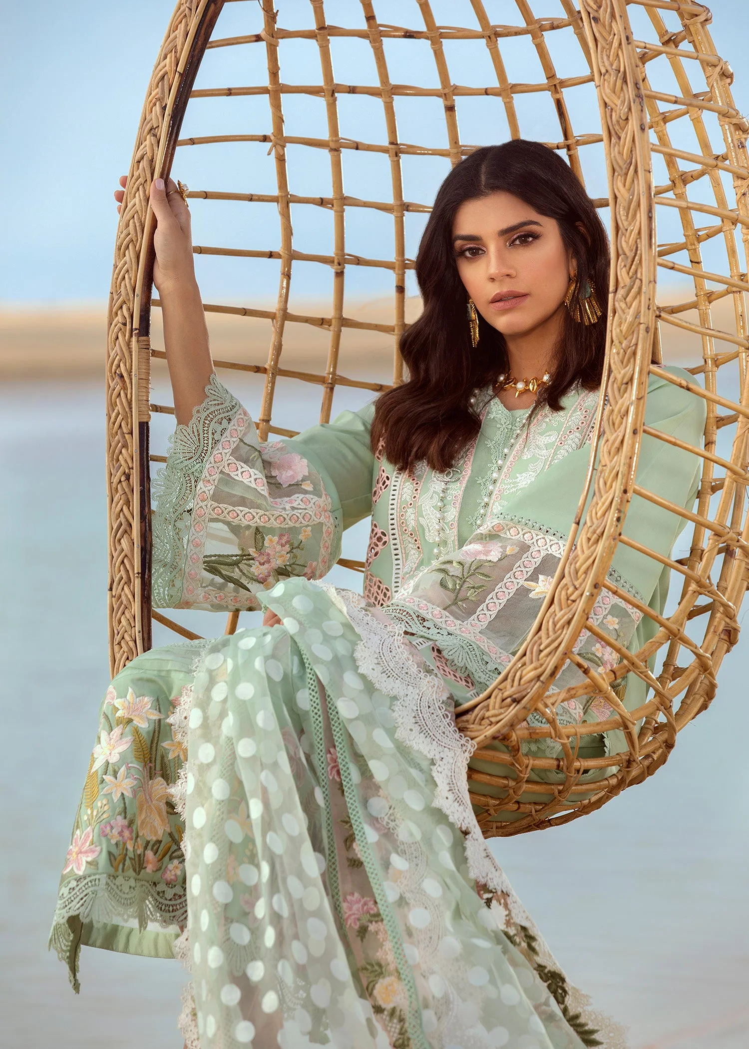 Crimson Embroidered Lawn Suits Unstitched 3 Piece CR22L 5B Seafoam - Luxury Collection - Image 3