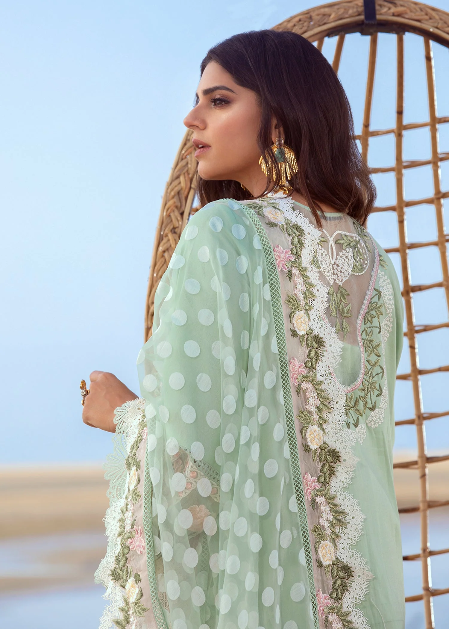 Crimson Embroidered Lawn Suits Unstitched 3 Piece CR22L 5B Seafoam - Luxury Collection - Image 4