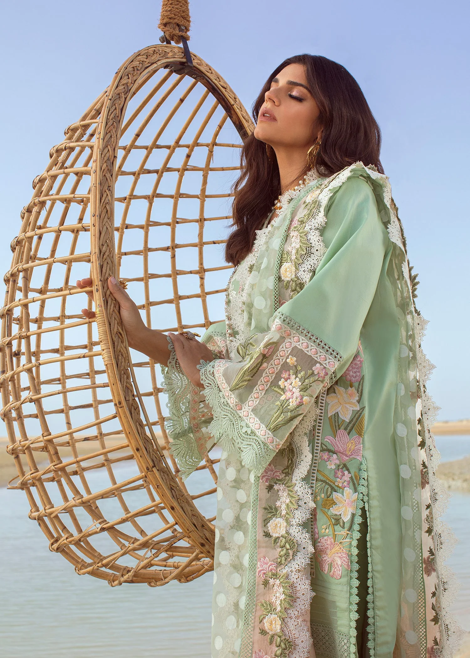 Crimson Embroidered Lawn Suits Unstitched 3 Piece CR22L 5B Seafoam - Luxury Collection - Image 5