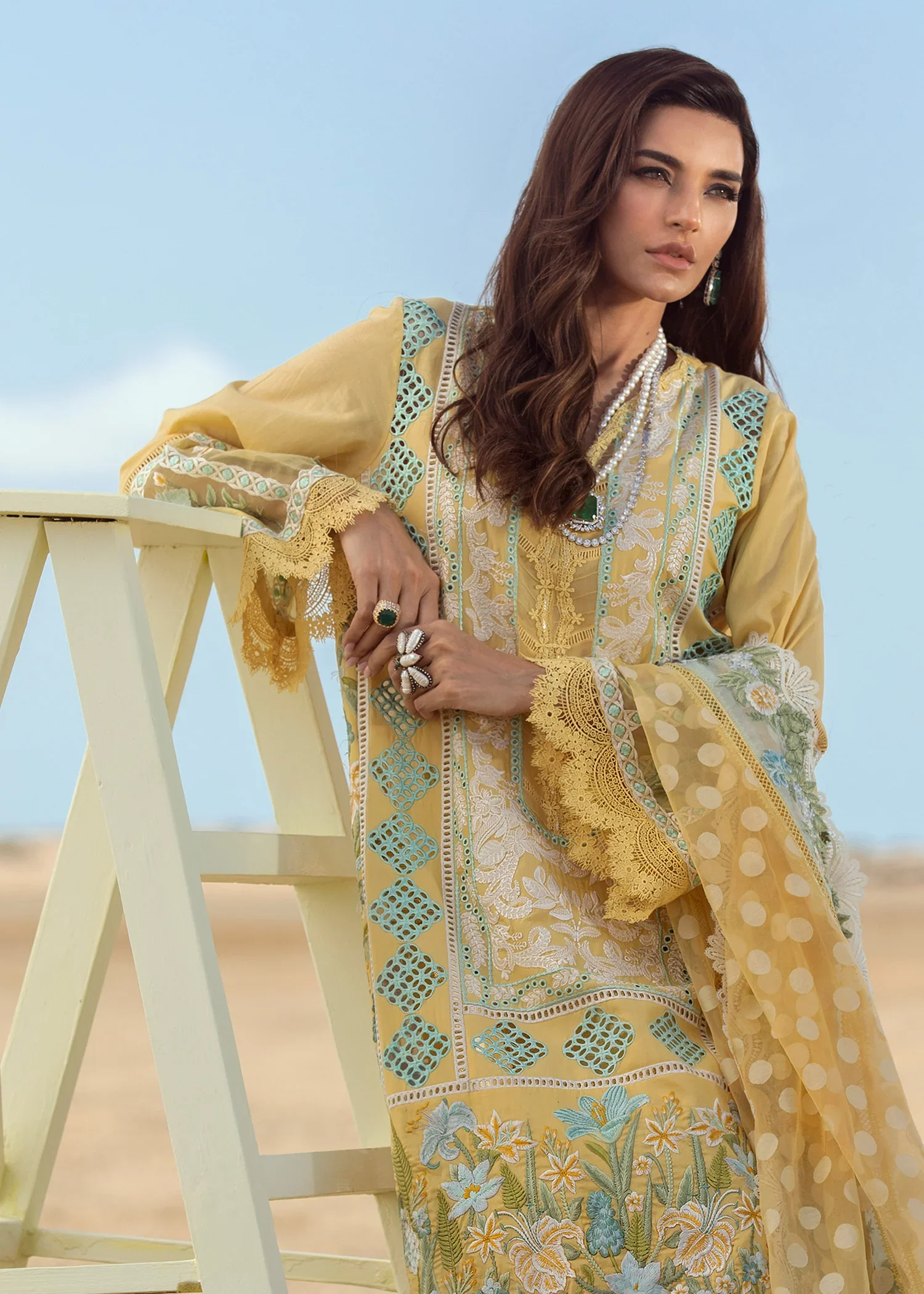Crimson Embroidered Lawn Suits Unstitched 3 Piece YL 5B Seafoam - Luxury Collection - Image 2