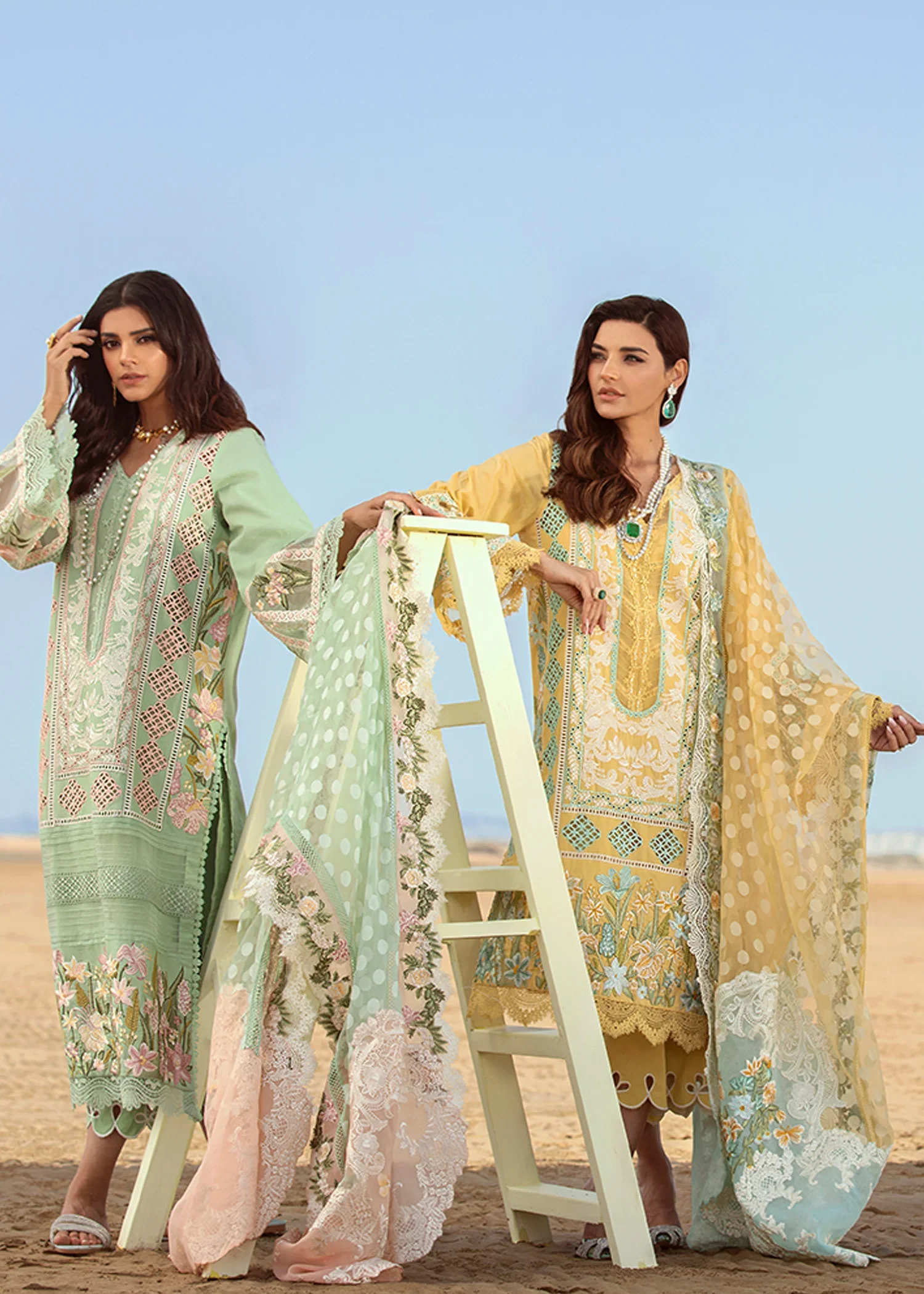 Crimson Embroidered Lawn Suits Unstitched 3 Piece YL 5B Seafoam - Luxury Collection - Image 3