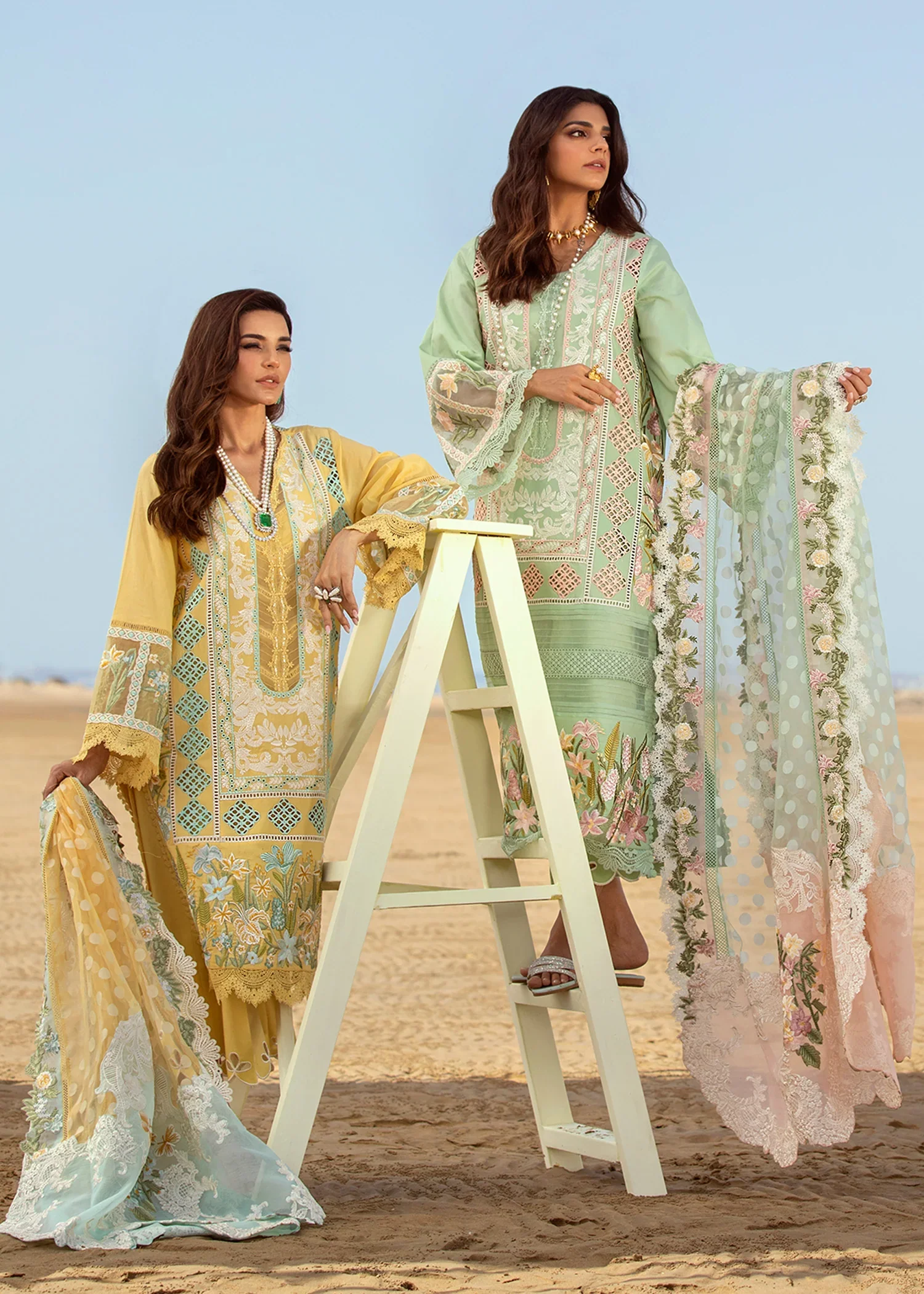 Crimson Embroidered Lawn Suits Unstitched 3 Piece YL 5B Seafoam - Luxury Collection - Image 4