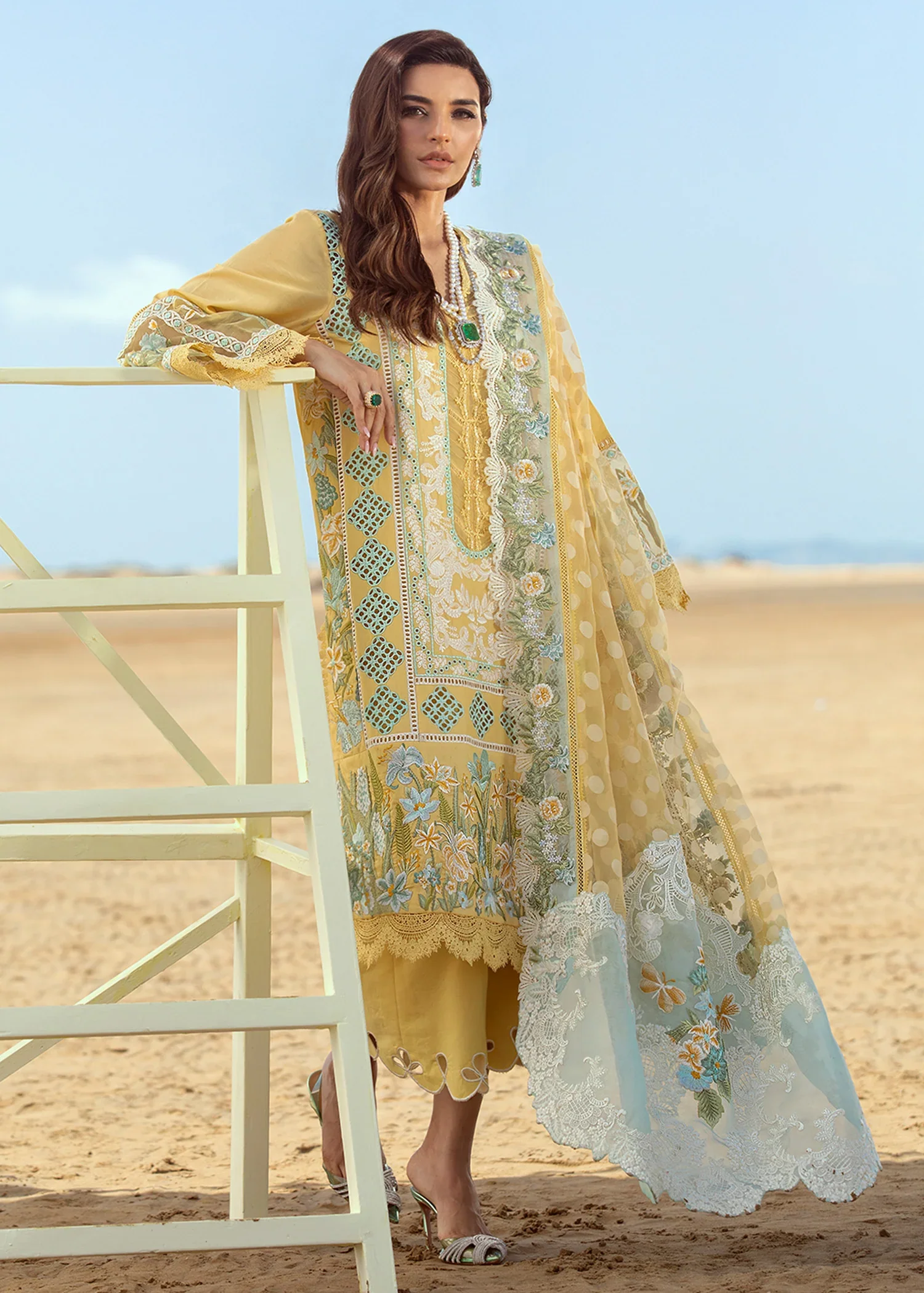 Crimson Embroidered Lawn Suits Unstitched 3 Piece YL 5B Seafoam - Luxury Collection - Image 5