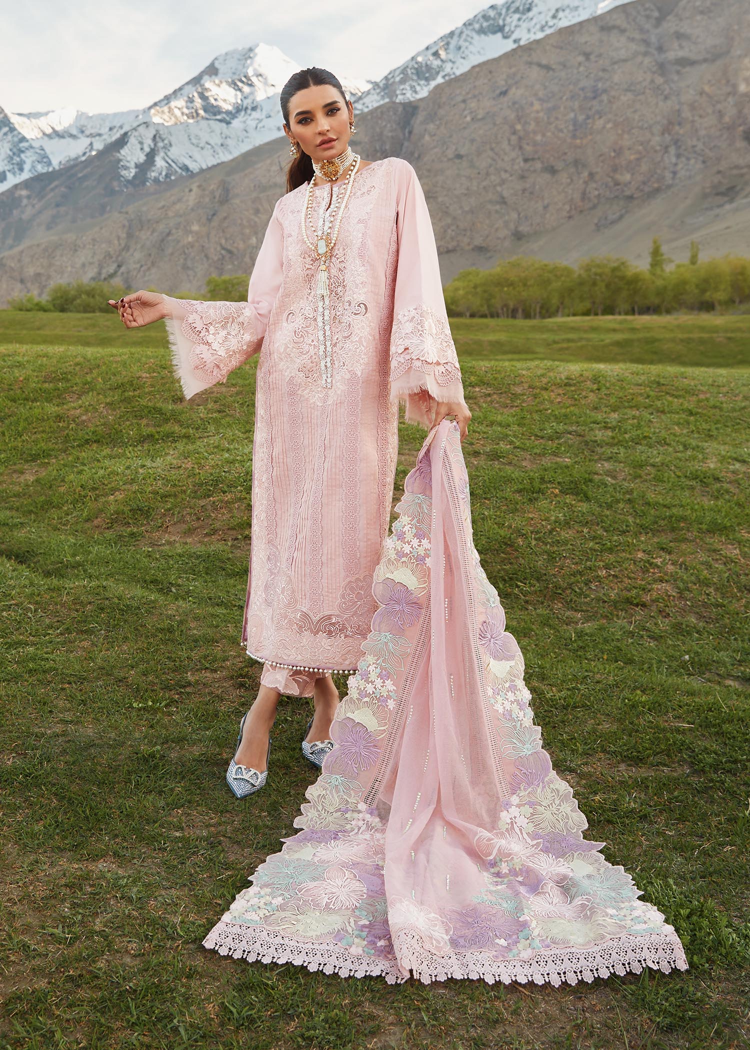Crimson Embroidered Lawn Suits Unstitched 3 Piece YL 5B Seafoam - Pleated Perfection - D4 B - Image 2
