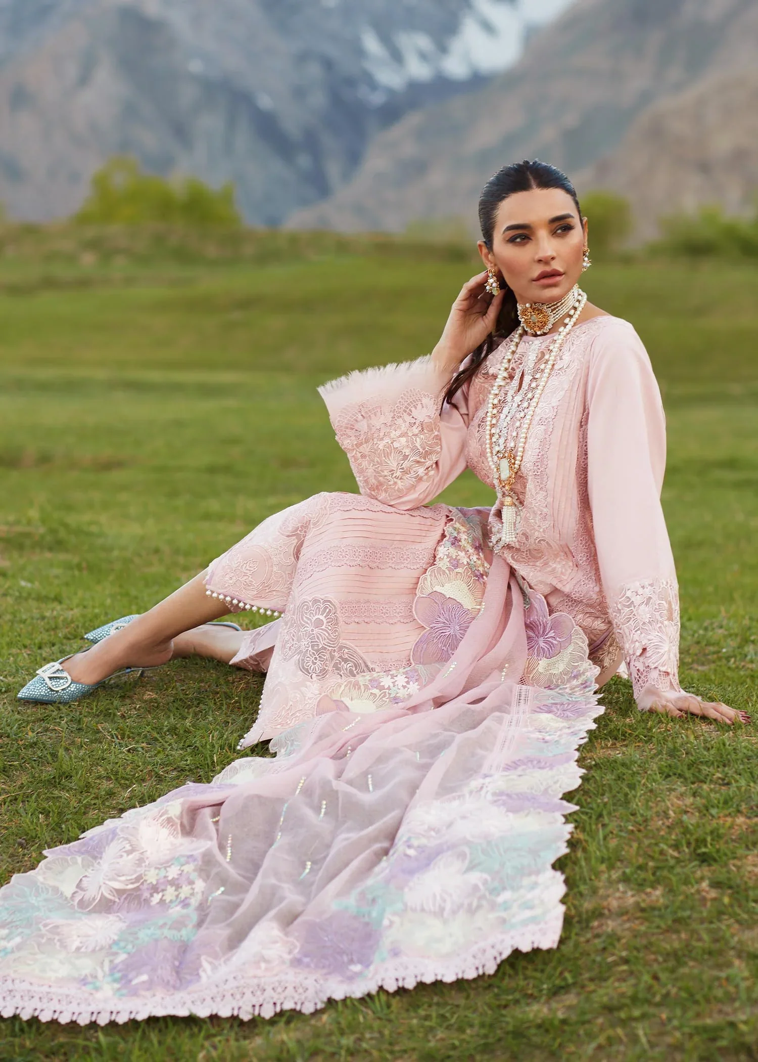 Crimson Embroidered Lawn Suits Unstitched 3 Piece YL 5B Seafoam - Pleated Perfection - D4 B - Image 4