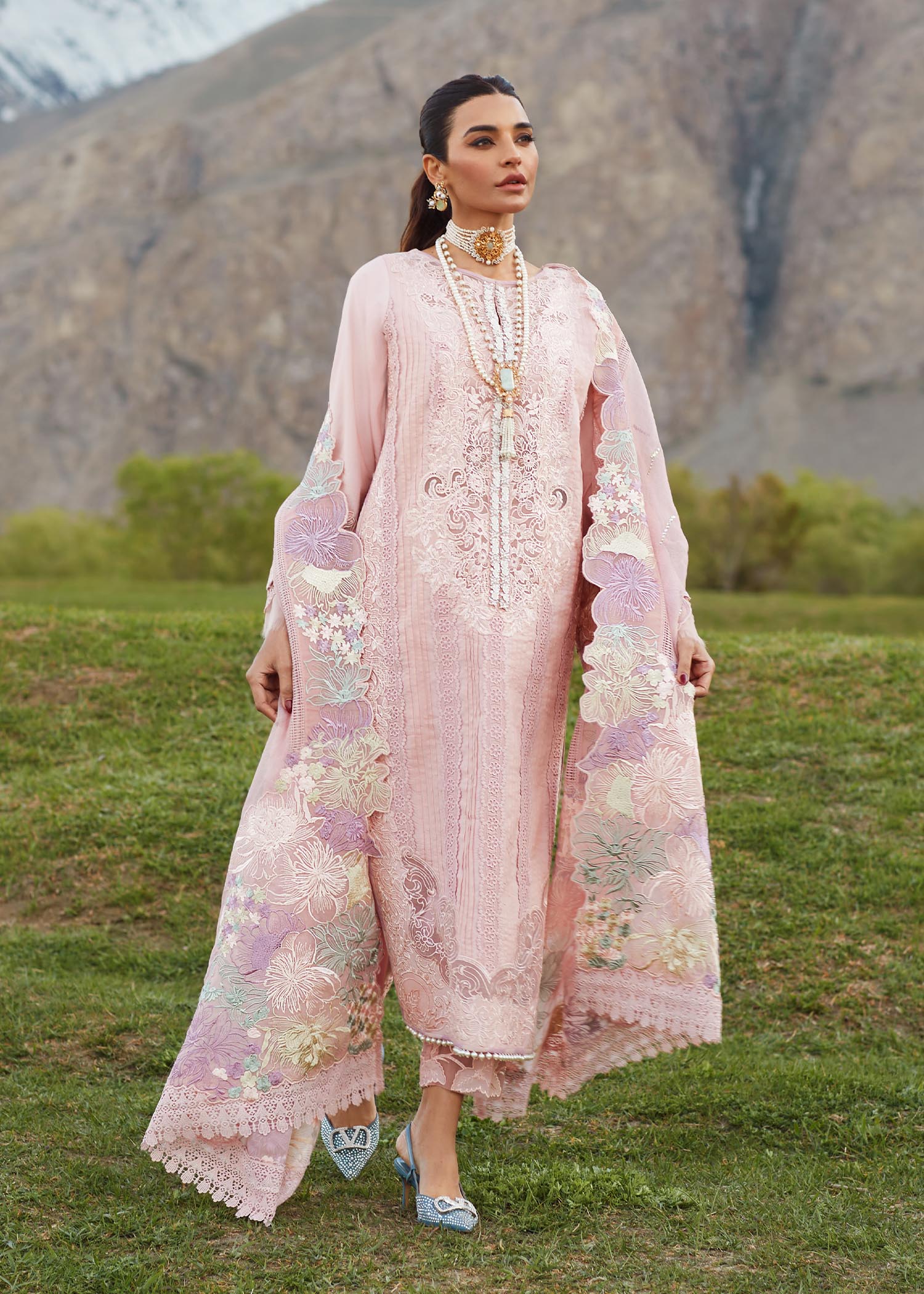 Crimson Embroidered Lawn Suits Unstitched 3 Piece YL 5B Seafoam - Pleated Perfection - D4 B - Image 5