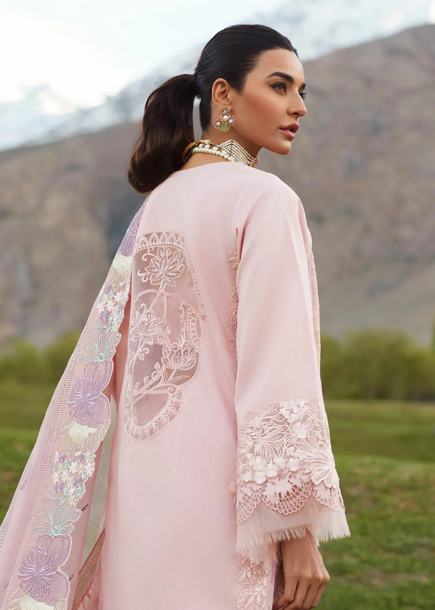 Crimson Embroidered Lawn Suits Unstitched 3 Piece YL 5B Seafoam - Pleated Perfection - D4 B - Image 6