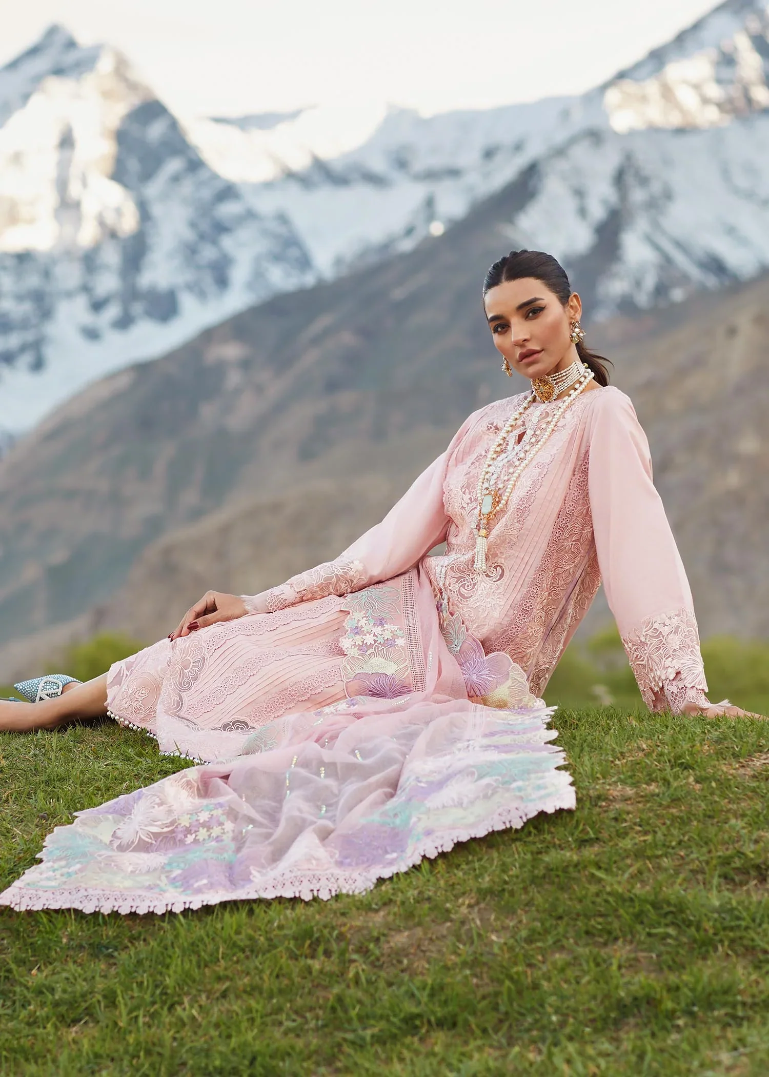 Crimson Embroidered Lawn Suits Unstitched 3 Piece YL 5B Seafoam - Pleated Perfection - D4 B - Image 7