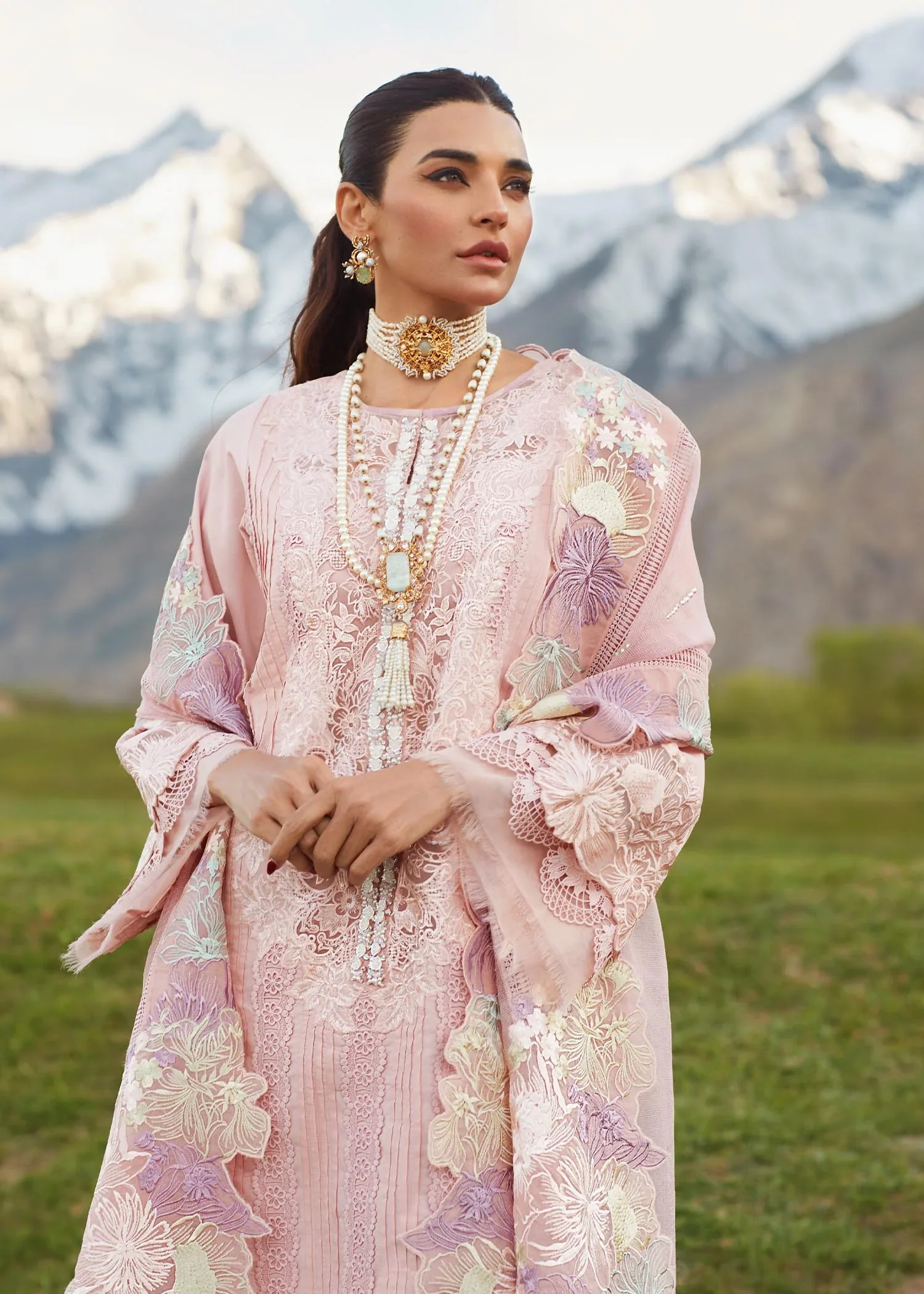 Crimson Embroidered Lawn Suits Unstitched 3 Piece YL 5B Seafoam - Pleated Perfection - D4 B - Image 8