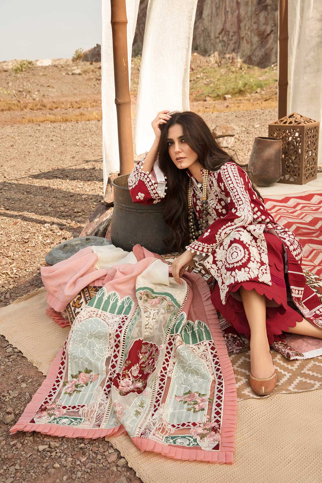 CRIMSON - Luxury Lawn 3-PC Unstitched Festive Edit Lawn Collection Aari Revival Ruby - Image 2