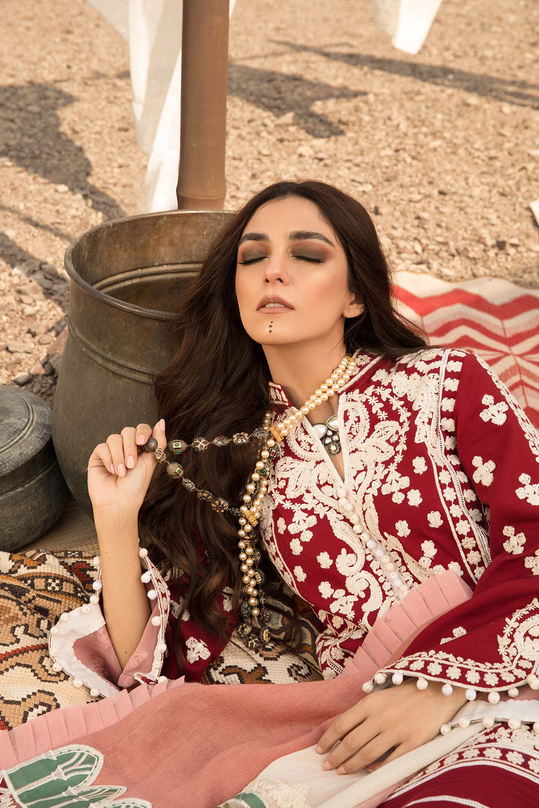 CRIMSON - Luxury Lawn 3-PC Unstitched Festive Edit Lawn Collection Aari Revival Ruby - Image 4