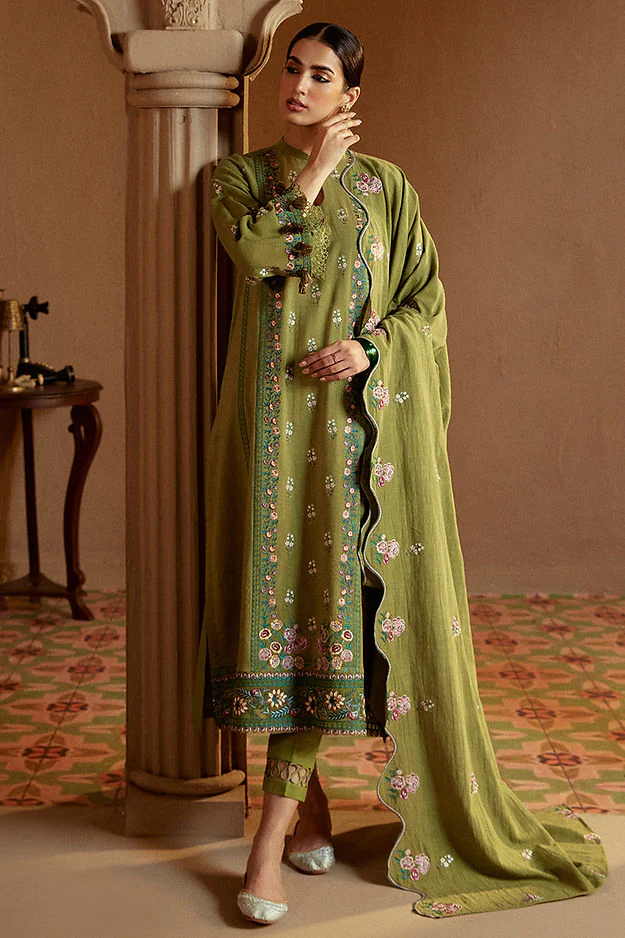 CROSS STITCH -  3PC Lawn Embroidered SHIRT WITH Embroidered DUPATTA AND TROUSER -GREEN OASIS - Image 2