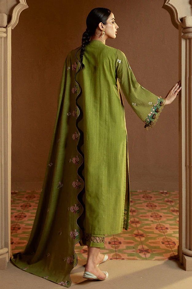 CROSS STITCH -  3PC Lawn Embroidered SHIRT WITH Embroidered DUPATTA AND TROUSER -GREEN OASIS - Image 3