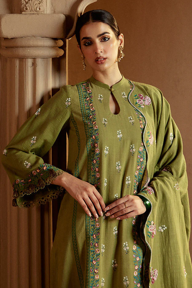 CROSS STITCH -  3PC Lawn Embroidered SHIRT WITH Embroidered DUPATTA AND TROUSER -GREEN OASIS - Image 4