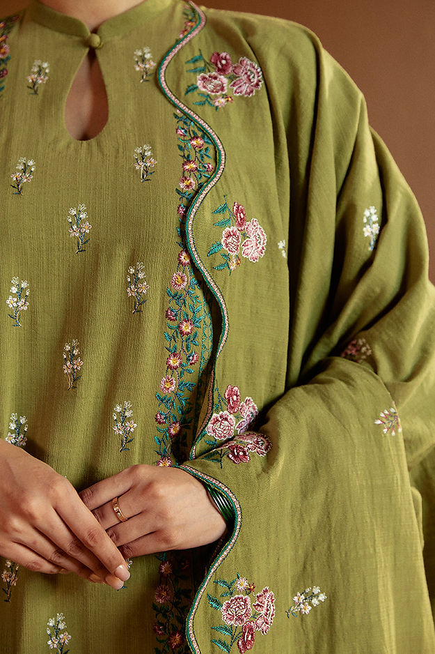 CROSS STITCH -  3PC Lawn Embroidered SHIRT WITH Embroidered DUPATTA AND TROUSER -GREEN OASIS - Image 6