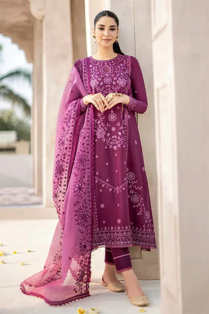 CROSS STITCH - 3PC LAWN EMBROIDERED SHIRT WITH ORGANZA EMBROIDERED DUPATTA AND TROUSER - HZG1518