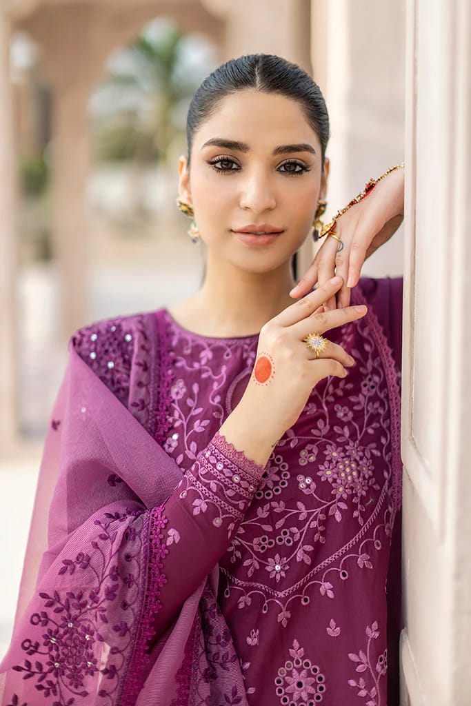 CROSS STITCH - 3PC LAWN EMBROIDERED SHIRT WITH ORGANZA EMBROIDERED DUPATTA AND TROUSER - HZG1518 - Image 2