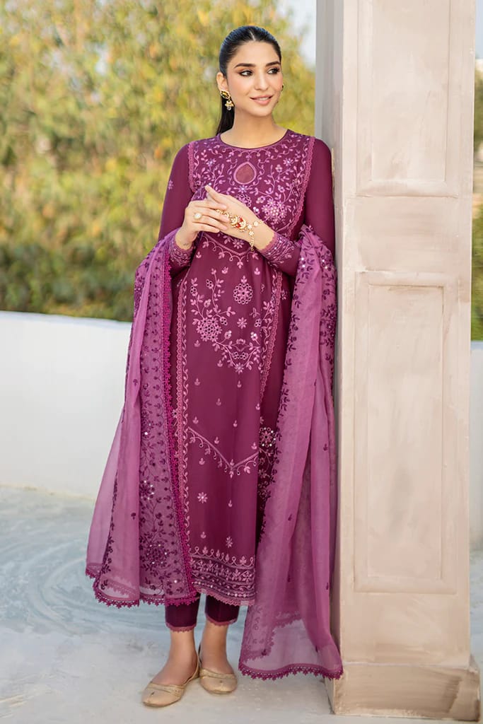 CROSS STITCH - 3PC LAWN EMBROIDERED SHIRT WITH ORGANZA EMBROIDERED DUPATTA AND TROUSER - HZG1518 - Image 3