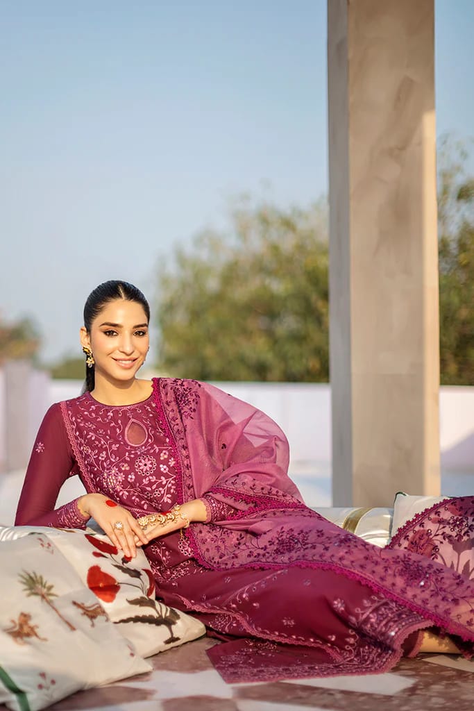 CROSS STITCH - 3PC LAWN EMBROIDERED SHIRT WITH ORGANZA EMBROIDERED DUPATTA AND TROUSER - HZG1518 - Image 4