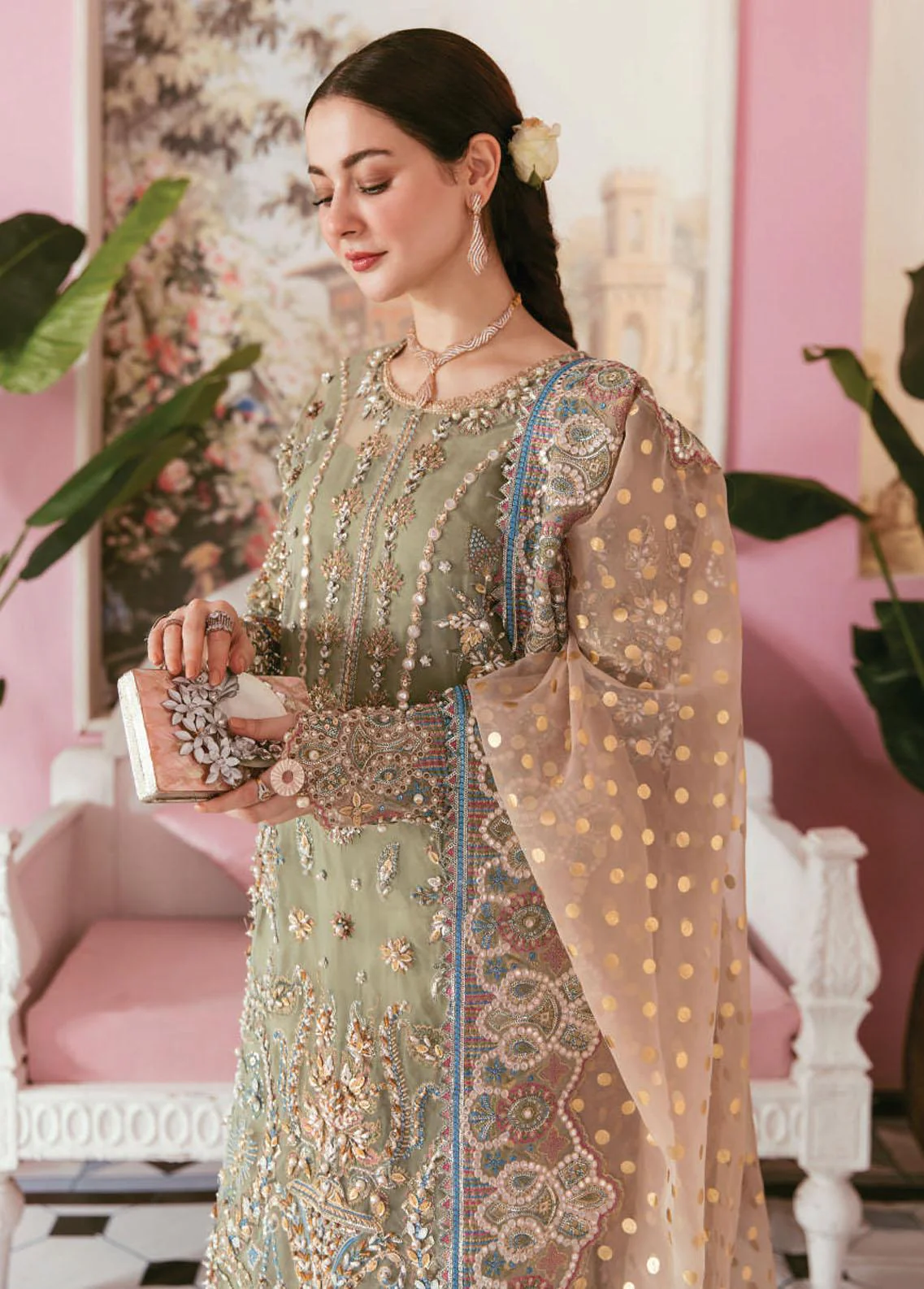 Elaf Embroidered Organza Suits Unstitched 3 Piece EF22C ECC-4 Mariee - Luxury Collection - Image 5