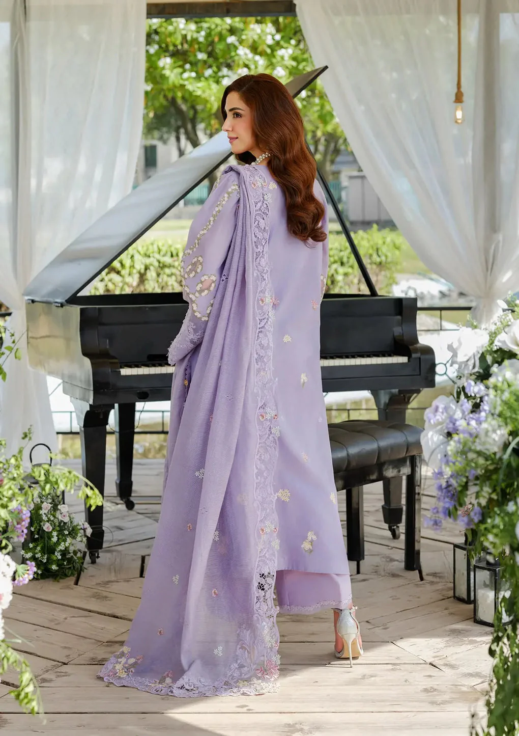 Elaf Luxury Lawn Unstitched Embroidered Collection with Cottom net Dupatta - PARIS HUES - Image 7