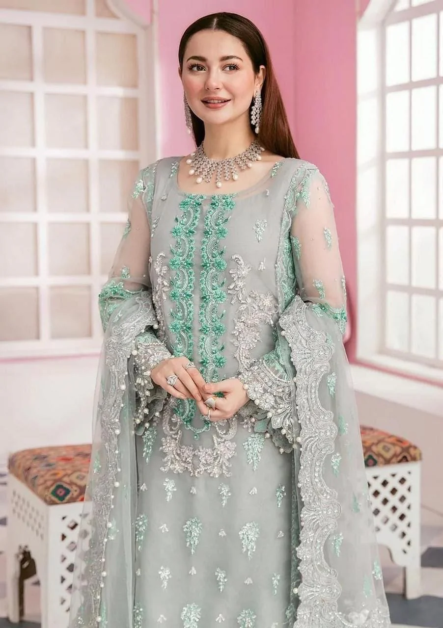 ELAF . Luxury Organza 3 Piece Unstitched Embroidered Lawn Suit | WD-1 - Image 2