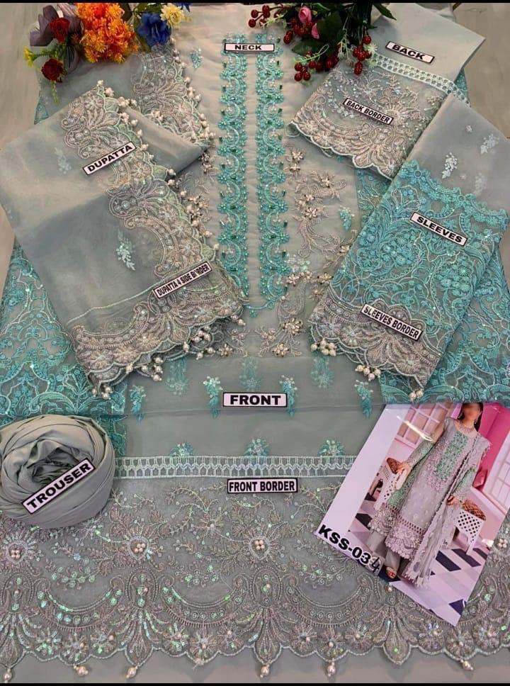ELAF . Luxury Organza 3 Piece Unstitched Embroidered Lawn Suit | WD-1 - Image 5