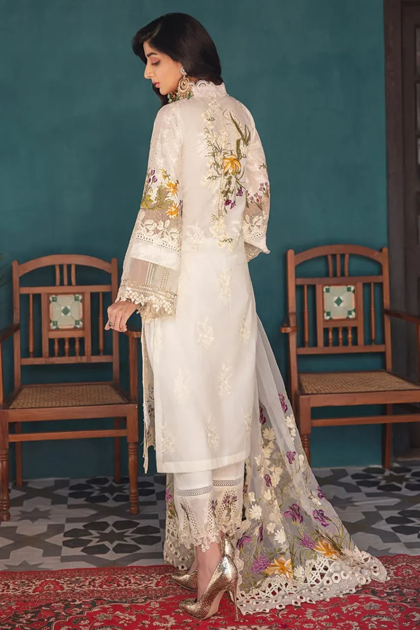 Elaf Off White Embroidered Chicken Kari 3 Piece Unstitched Luxury Lawn HR-05 - Image 3