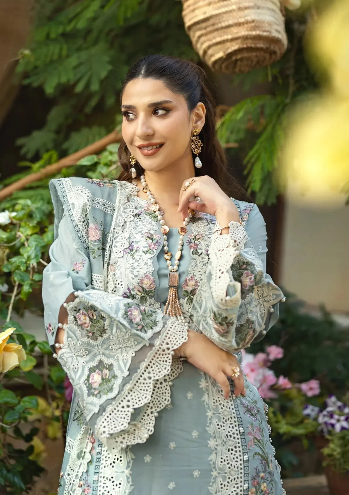 Elaf Premium Embroidered Luxury Lawn Unstitched 3Pc Suit ELM-3B - Image 3