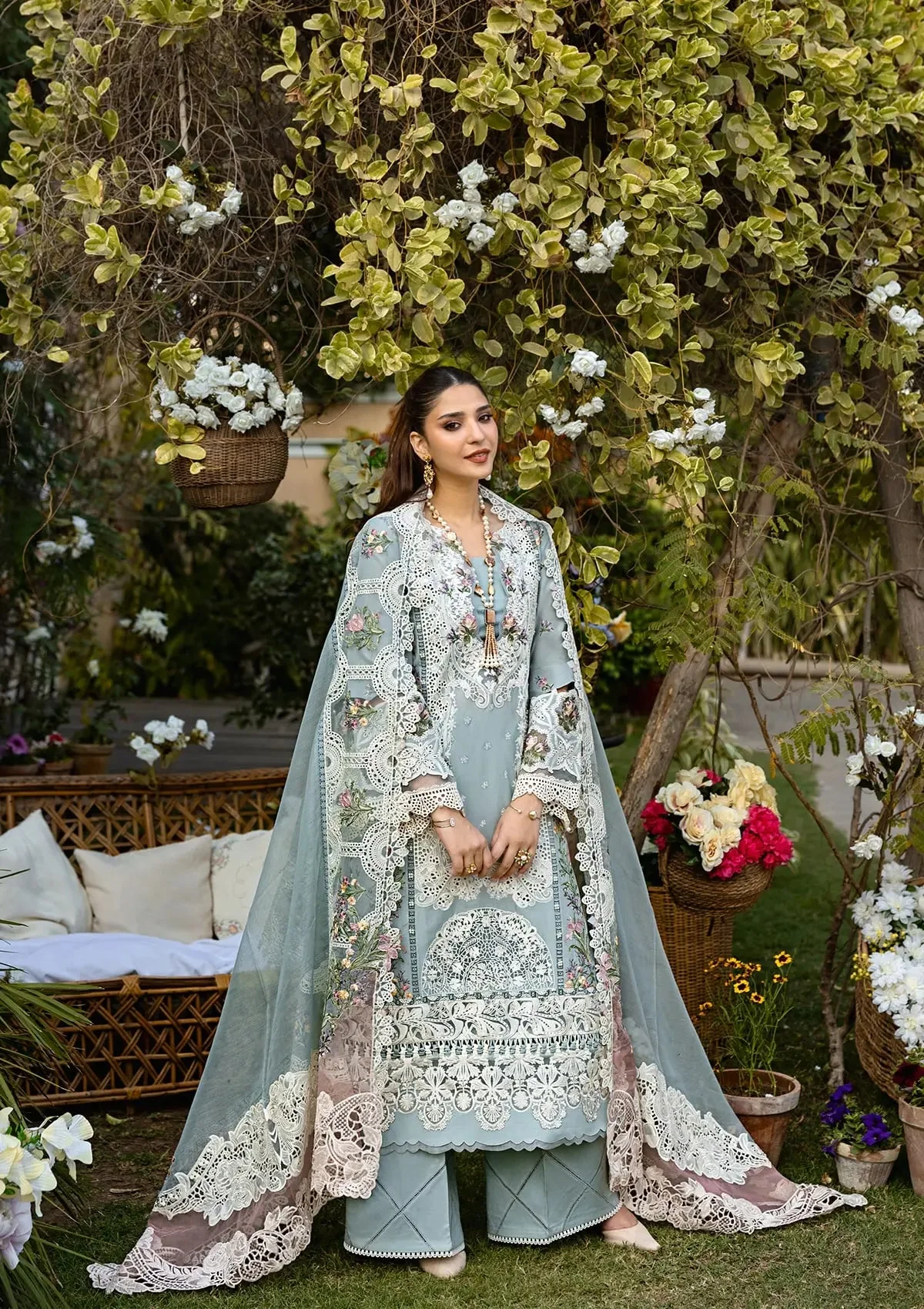 Elaf Premium Embroidered Luxury Lawn Unstitched 3Pc Suit ELM-3B - Image 5