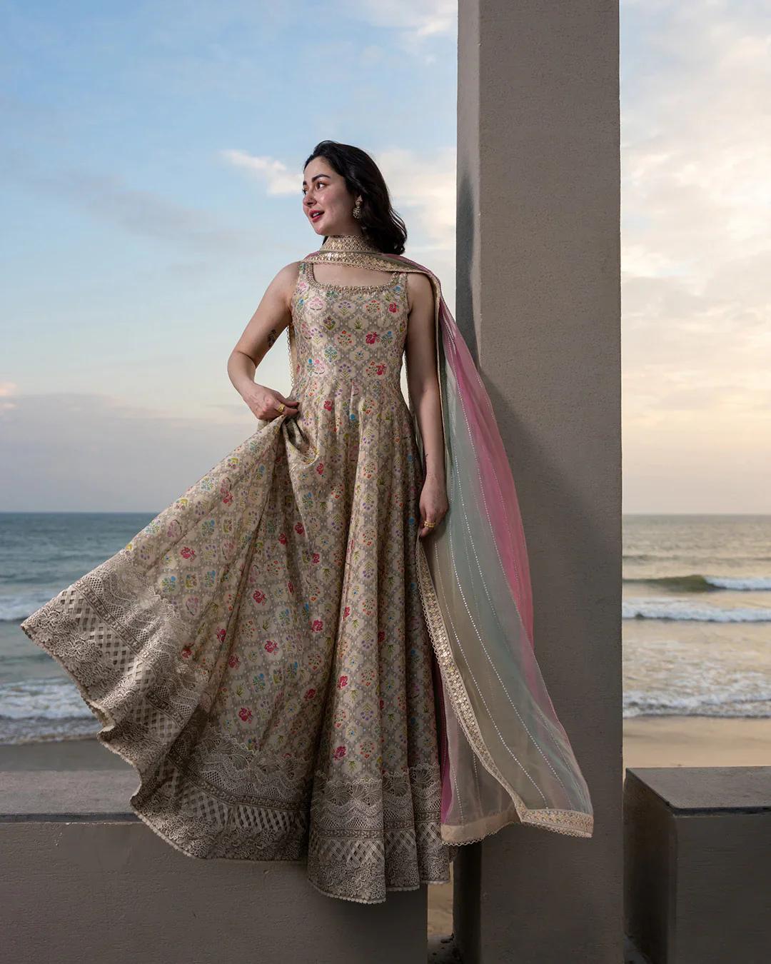 FAIZA SAQLAIN - 3PC LAWN EMBROIDERED SHIRT WITH MANAAR PRINTED DUPATTA AND TROUSER - Naavah - Image 5