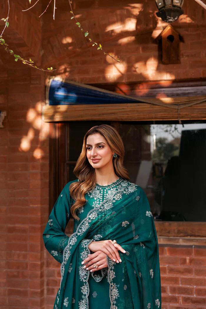 FARASHA - 3PC LINEN EMBROIDERED SHIRT LINEN HEAVY EMBROIDERED SHAWL DUPATTA AND TROUSER - KPR 036 - Image 3