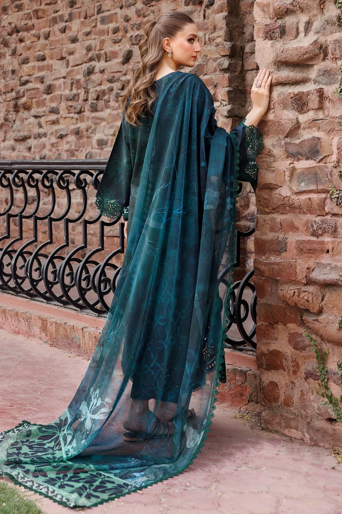 FARASHA - 3PC LAWN EMBROIDERED SHIRT WITH MANAAR PRINTED DUPATTA AND TROUSER - Periveil - Image 8