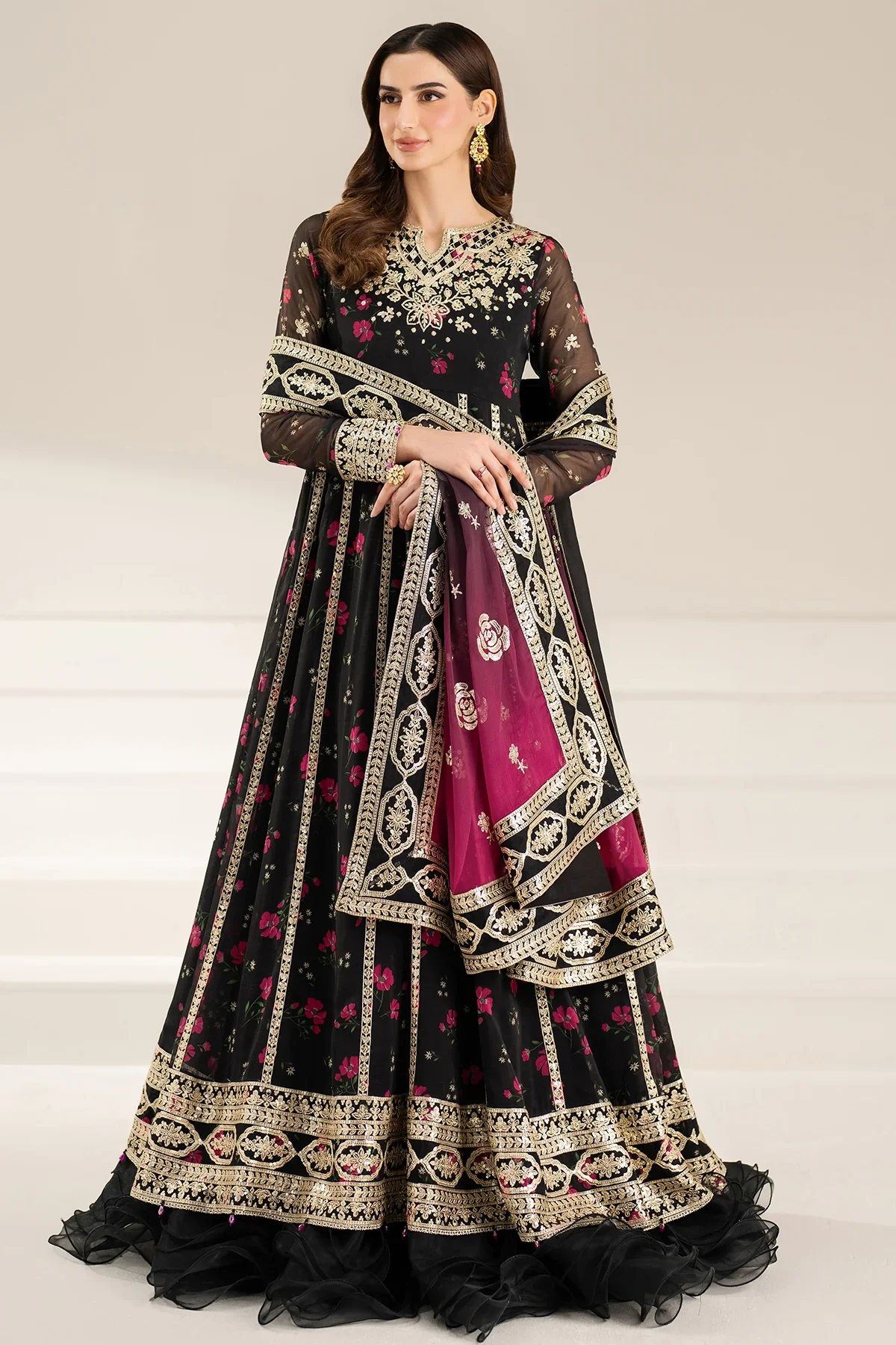 Farasha - Luxury Lawn Embroidered 3 Piece Unstitched - Fuchsia Night