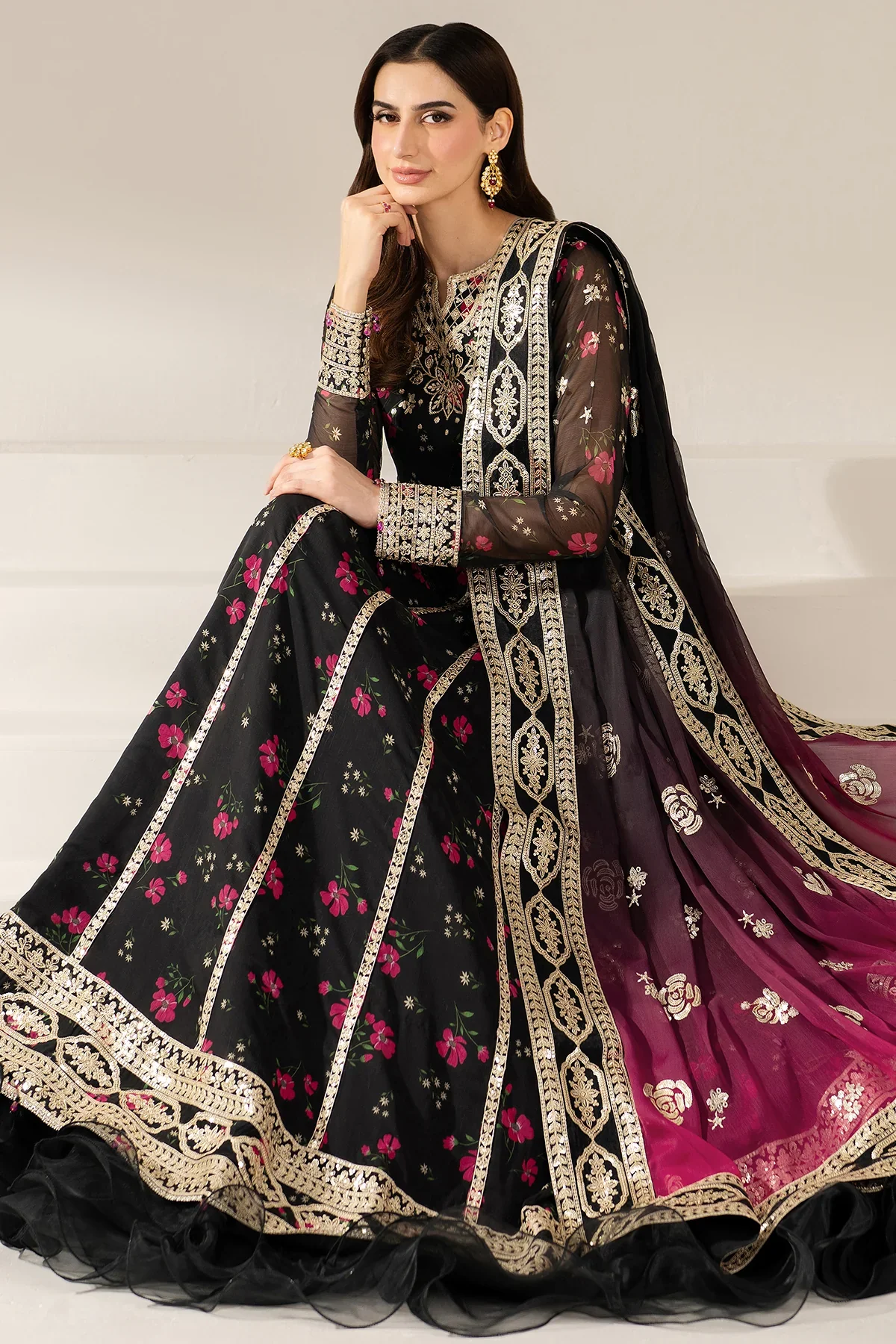 Farasha - Luxury Lawn Embroidered 3 Piece Unstitched - Fuchsia Night - Image 2