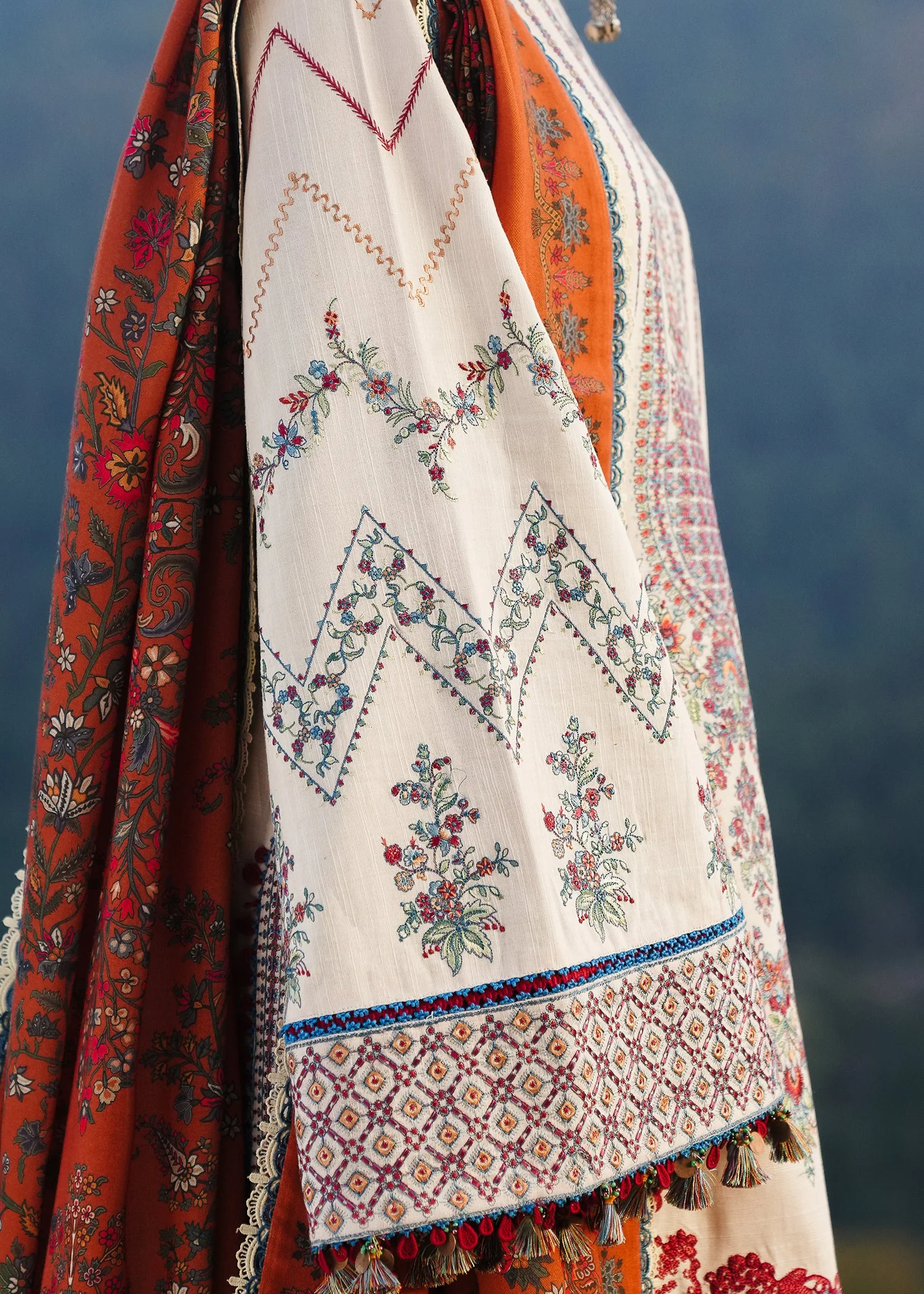 HUSSAIN REHAR - 3PC LAWN  EMBROIDERED SHIRT WITH EMBROIDERED DUPATTA AND COTTON TROUSER - KPR-90 - Image 2