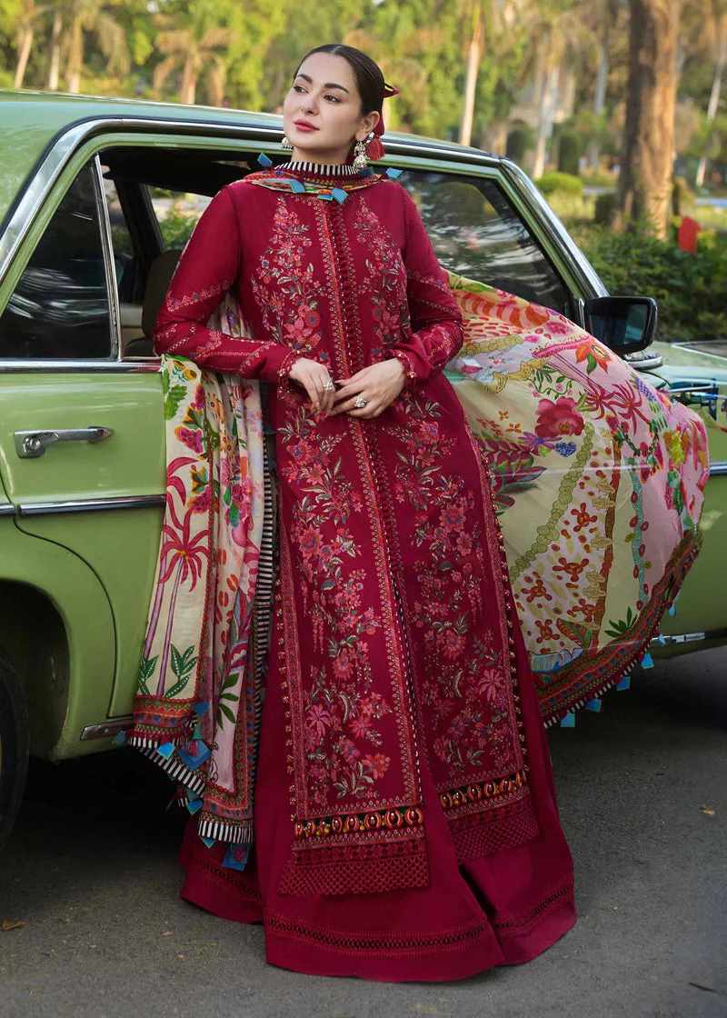 HUSSAIN REHAR - 3PC LAWN  EMBROIDERED SHIRT WITH PRINTED DUPATTA AND COTTON TROUSER - BLOOM-09 - Image 2