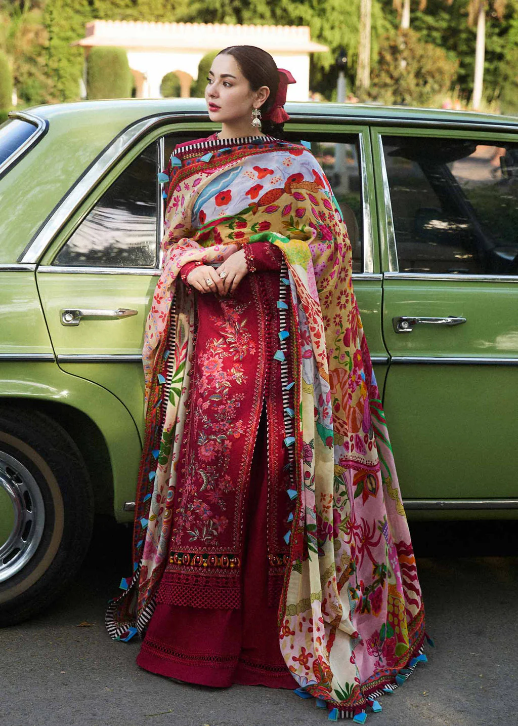 HUSSAIN REHAR - 3PC LAWN  EMBROIDERED SHIRT WITH PRINTED DUPATTA AND COTTON TROUSER - BLOOM-09 - Image 3