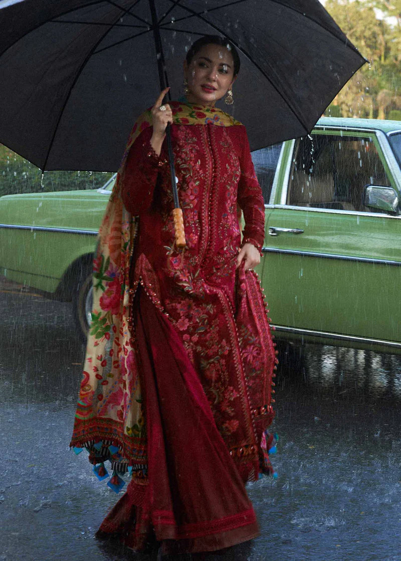 HUSSAIN REHAR - 3PC LAWN  EMBROIDERED SHIRT WITH PRINTED DUPATTA AND COTTON TROUSER - BLOOM-09 - Image 4