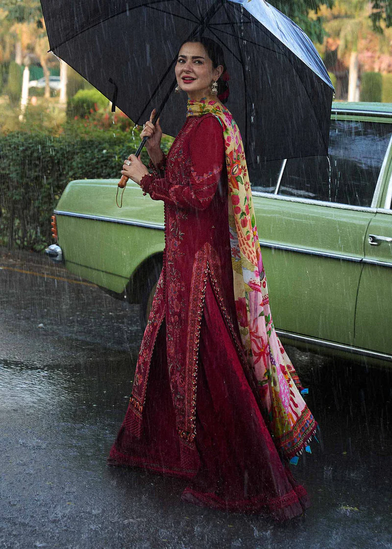 HUSSAIN REHAR - 3PC LAWN  EMBROIDERED SHIRT WITH PRINTED DUPATTA AND COTTON TROUSER - BLOOM-09 - Image 5
