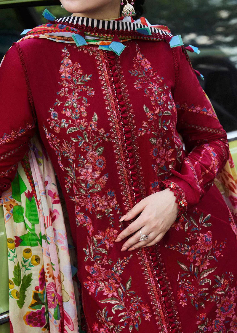HUSSAIN REHAR - 3PC LAWN  EMBROIDERED SHIRT WITH PRINTED DUPATTA AND COTTON TROUSER - BLOOM-09 - Image 6