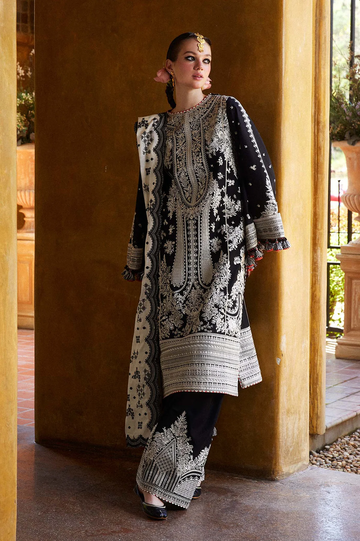 HUSSAIN REHAR - 3PC LAWN  EMBROIDERED SHIRT WITH EMBROIDERED DUPATTA AND COTTON TROUSER - WT-1