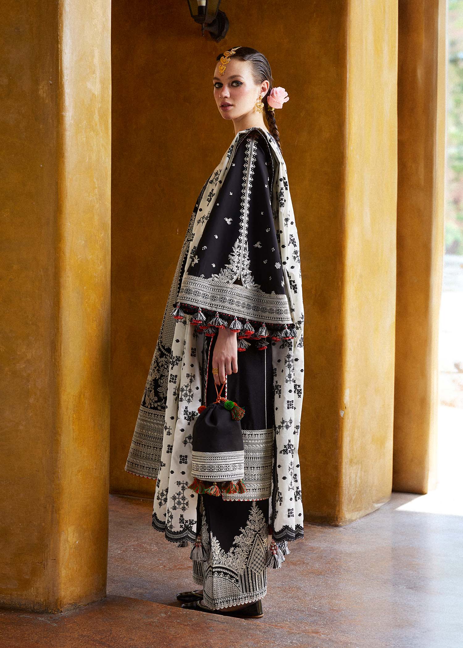 HUSSAIN REHAR - 3PC LAWN  EMBROIDERED SHIRT WITH EMBROIDERED DUPATTA AND COTTON TROUSER - WT-1 - Image 2