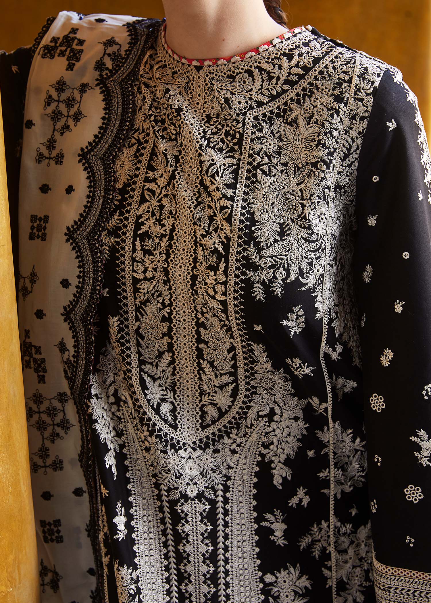 HUSSAIN REHAR - 3PC LAWN  EMBROIDERED SHIRT WITH EMBROIDERED DUPATTA AND COTTON TROUSER - WT-1 - Image 3