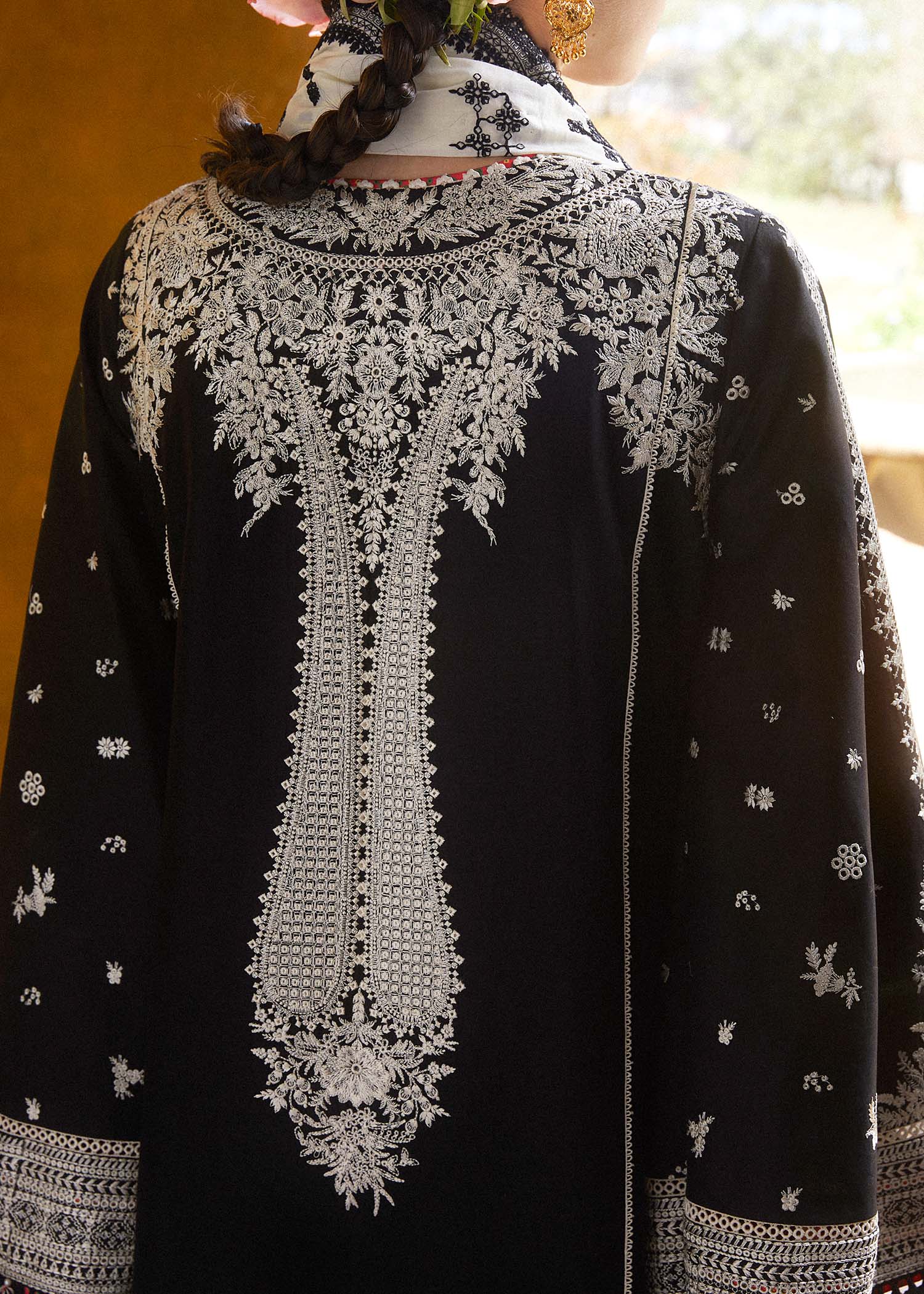 HUSSAIN REHAR - 3PC LAWN  EMBROIDERED SHIRT WITH EMBROIDERED DUPATTA AND COTTON TROUSER - WT-1 - Image 4