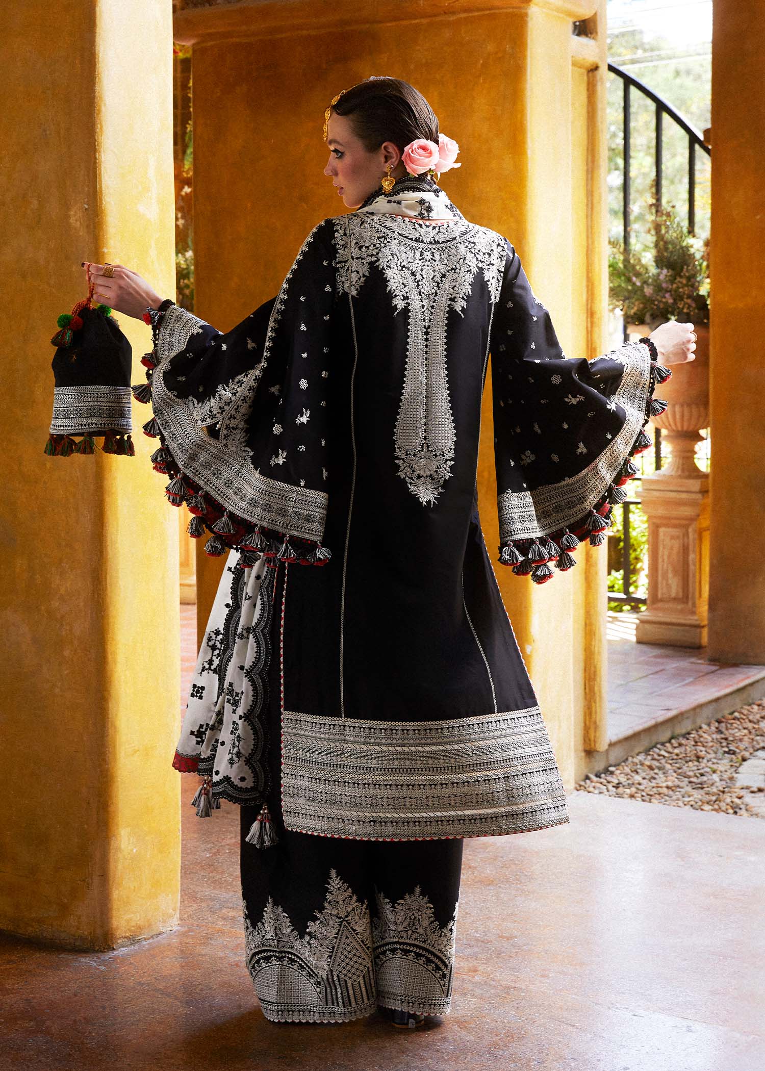 HUSSAIN REHAR - 3PC LAWN  EMBROIDERED SHIRT WITH EMBROIDERED DUPATTA AND COTTON TROUSER - WT-1 - Image 5