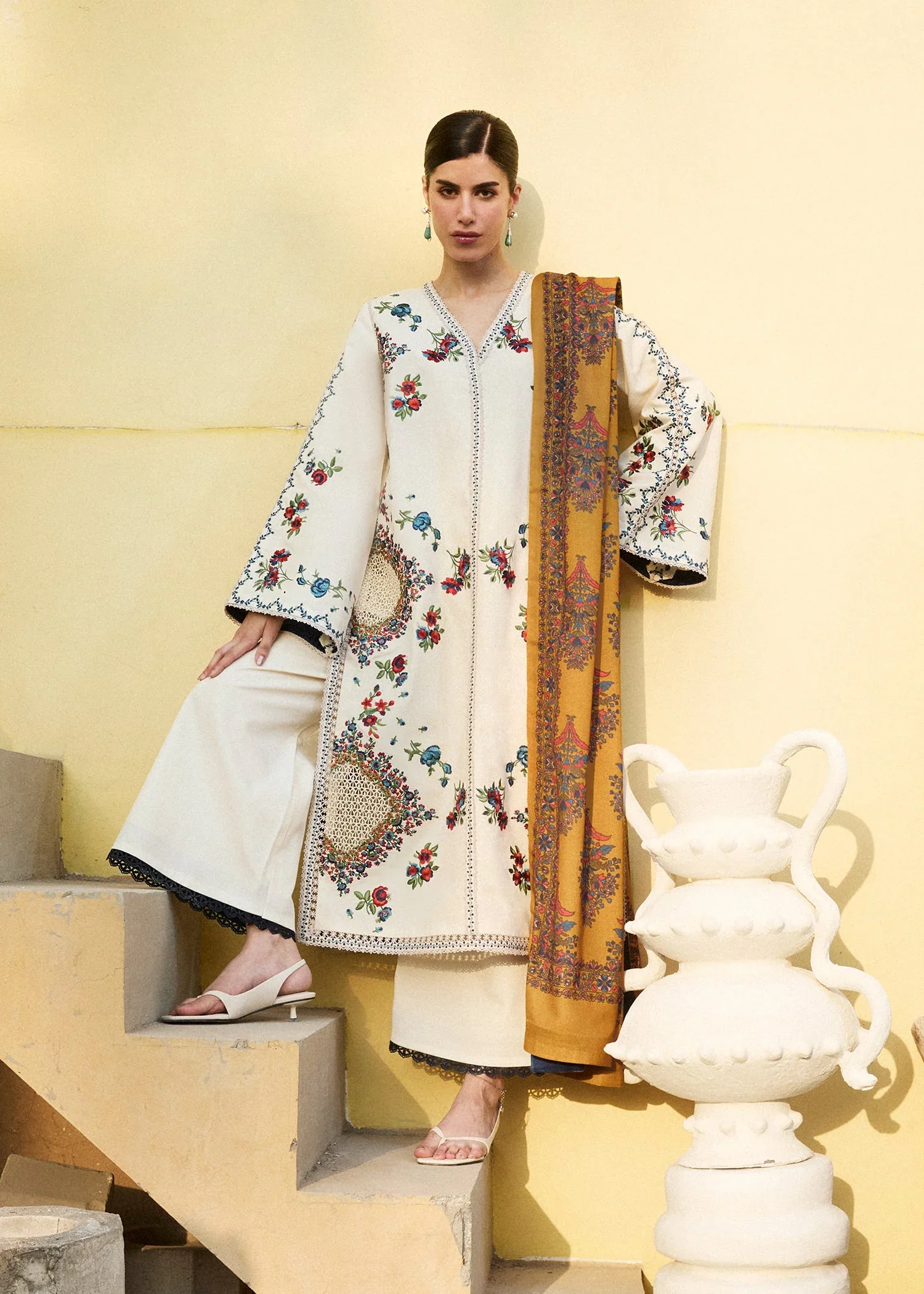 HUSSAIN REHAR - 3PC LAWN EMBROIDERED SHIRT WITH VOILD PRINHTED DUPATTA AND TROUSER - LAYLA - Image 2