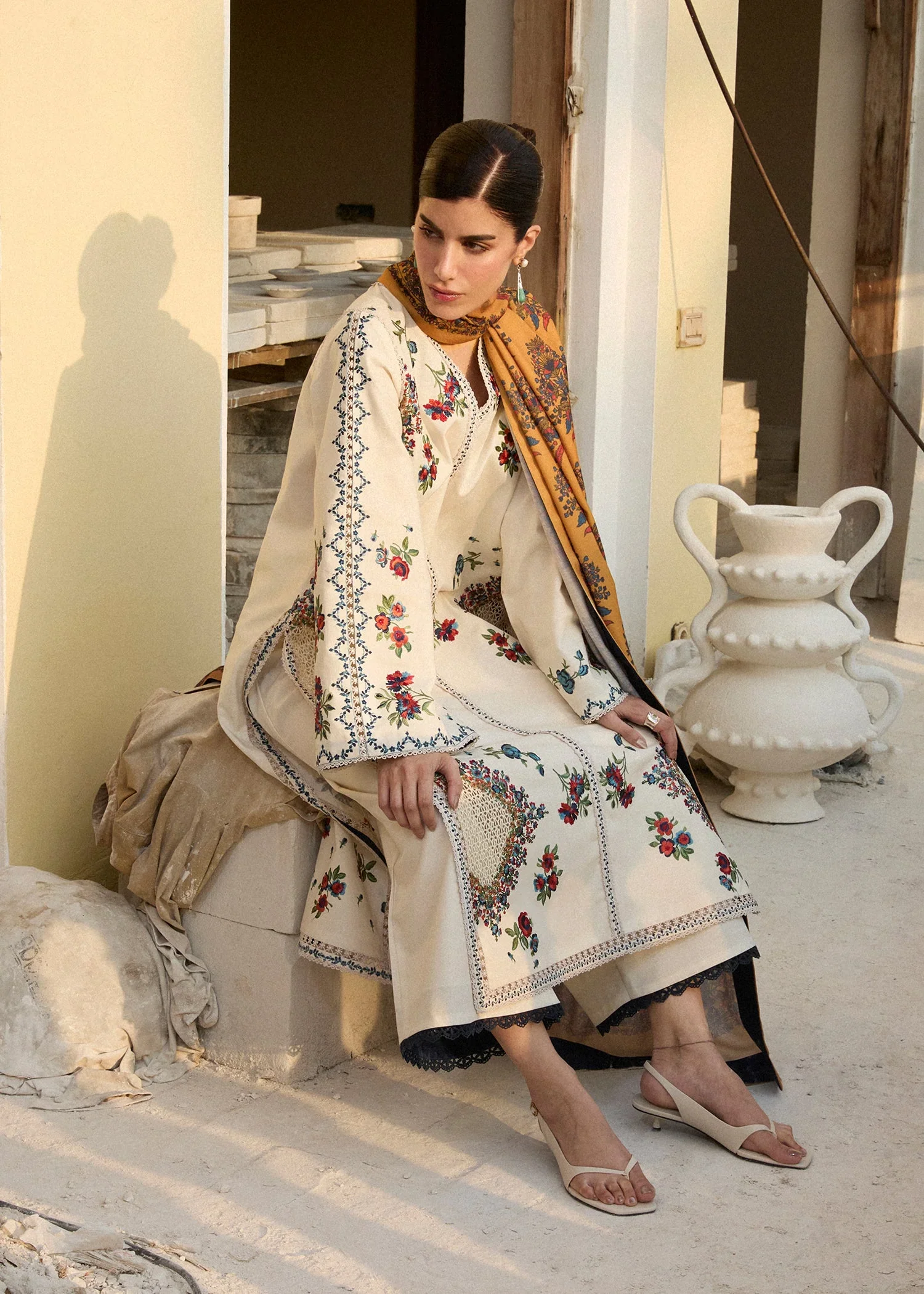 HUSSAIN REHAR - 3PC LAWN EMBROIDERED SHIRT WITH VOILD PRINHTED DUPATTA AND TROUSER - LAYLA - Image 3