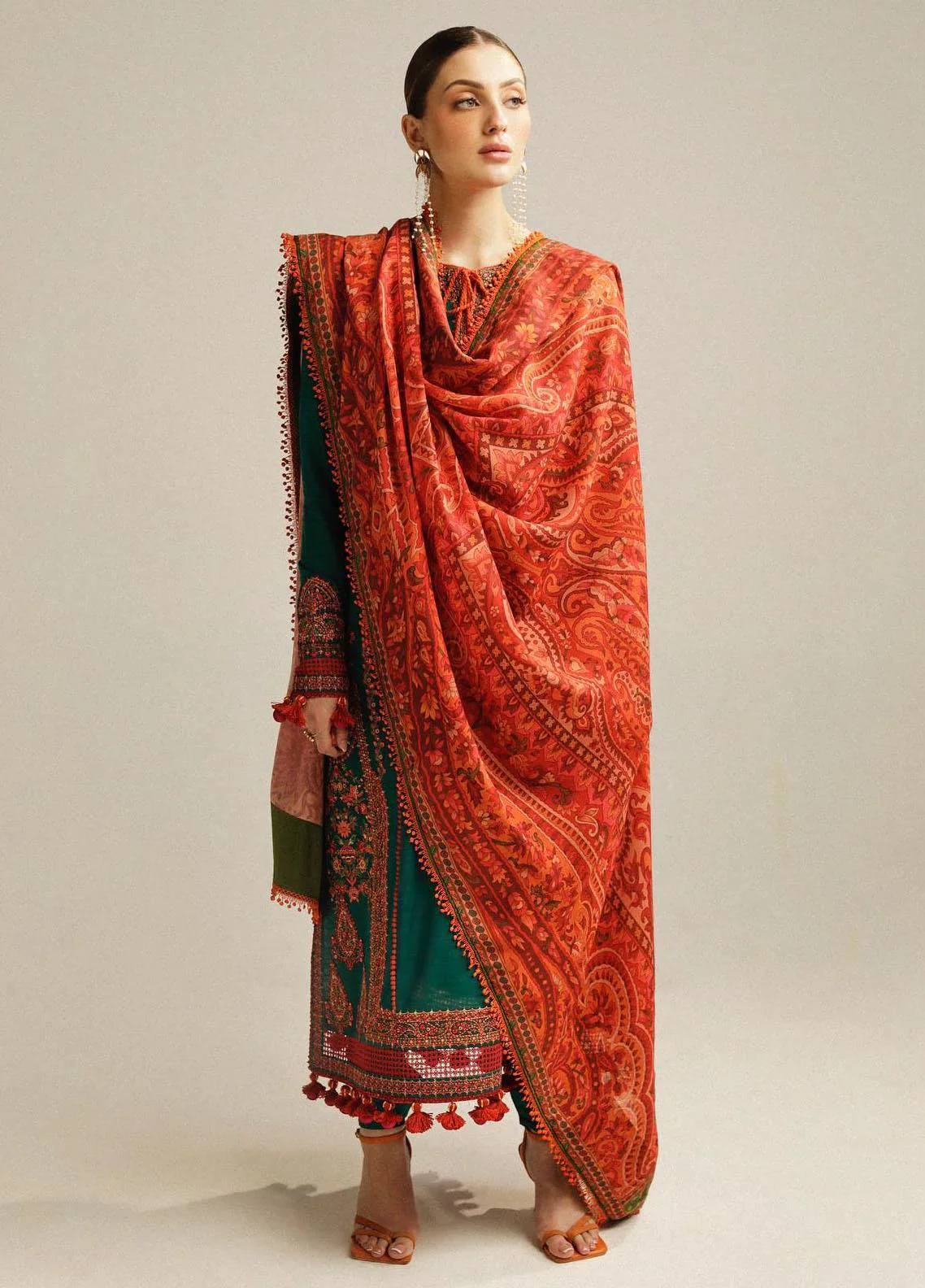 Hussain Rehar Embroidered LAWN Suits Unstitched 3 Piece Marjaan - Winter Collection - Image 3